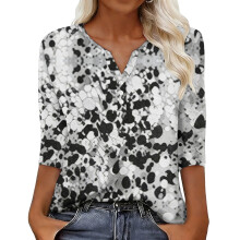 Women's sleeve V-neck T-shirts for Spring -Black XXL