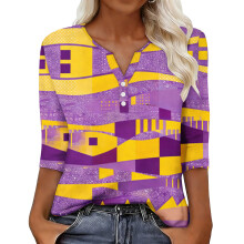 Women's sleeve V-neck T-shirts for Spring -Lavender XL