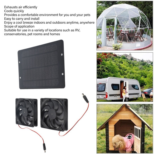 20W Solar Powered Dual Fan 12V ABS 27.5x17cm Kit 2