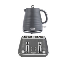 Salter Grey Ripple Kettle 4Slice Toaster Set 1.7L Capacity Wide Slots