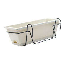Balcony Railing Planter with Removable Drainage Tray, Hanging Window Box Flower Planter, Black Iron Rack