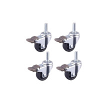 1 Inch Black Swivel Caster Wheels M6 Screw Stem with Brake, Smooth Mobility for Furniture