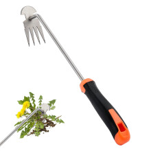 Garden Weeder Tool Stainless Steel Hand Weed Puller with Ergonomic Rubber Handle and FourTooth Root Grip