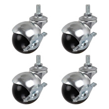 4pcs Office Chair Casters 2 Inch Nylon Ball Wheels with Brakes, Silent 360 Swivel M8 Threaded Rod, Durable Metal Bracket for Furniture
