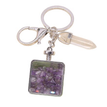 Elegant Crystals Faceted Square Frame Keychain For-amethyst