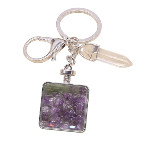 Elegant Crystals Faceted Square Frame Keychain For-amethyst