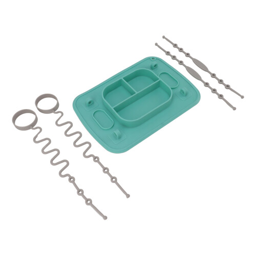 Cyan Silicone Suction Placemat with 4 Toy Tethers