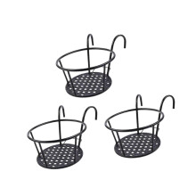 3Pcs Black Iron Hanging Planter Baskets Set, Weather Resistant Metal Flower Pots for Outdoor Railing Patio