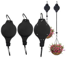 3 Pack Retractable Plant Hangers with Adjustable Height Control, Heavy Duty Hooks for Indoor Outdoor Flower Pots and Bird Feeders (Black)