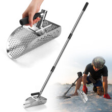 Stainless Steel Metal Detecting Sand Scoop with Adjustable Long Handle, Rustproof Heavy Duty Beach Tool