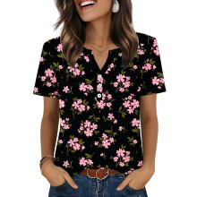 Womens Tops V Neck Short Sleeve Shirts Casual Blouse-Pink S