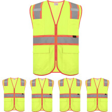 Visibility Safety Vest with Pockets, Yellow Reflective Vest XL, Breathable Mesh, 5 Pack for Construction and Cycling