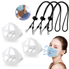 3 Set Silicone Mask Bracket with Adjustable Lanyard Strap, 3D Face Mask Support Frame for Adults and Kids, Washable Reusable Comfort Fit Design