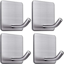 Adhesive Towel Hooks Stainless Steel Wall Hooks 4pcs Silver Heavy Duty Rustproof for Bathroom and Kitchen