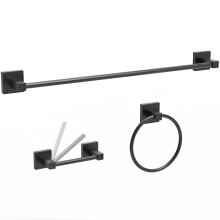 Matte Black Bathroom Hardware Set 3pcs, 24 Inch Towel Bar, Towel Ring and Pivoting Toilet Paper Holder, Modern Wall Mounted CorrosionResistant Finish