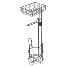 Bathroom Toilet Paper Holder Freestanding Iron Stand with Shelf Black Modern SpaceSaving Design