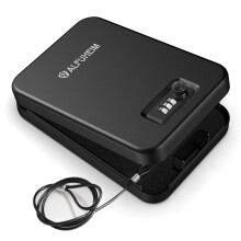TSA Approved Portable Gun Safe with Resettable Combination Lock and 1500lb Security Cable for Car Travel