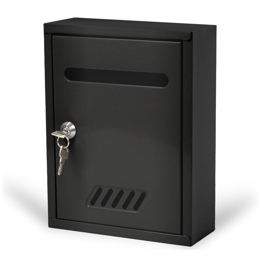 Wall Mounted Locking Mailbox Black Metal Weatherproof Secure Large Capacity For Home And Office 9771547852063
