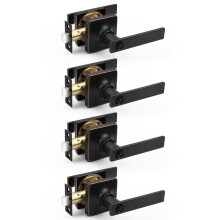 4 Pack Oil Rubbed Bronze Privacy Door Lever Handle Set with Keyless Lock, Reversible Design for Bedroom and Bathroom