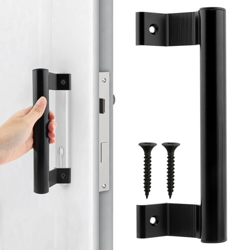 2Pcs Black Aluminum Sliding Door Handle 7.9In Modern Barn Door Pull Durable Easy Installation 1