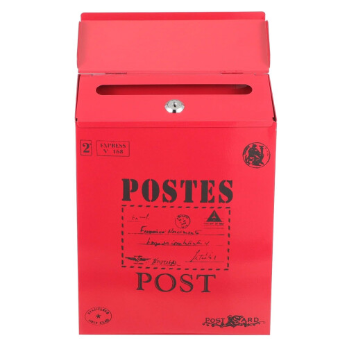 Vintage Wall Mounted Mailbox with Lock, Large Capacity Red Iron Post Box for Home Decor