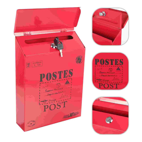 Vintage Wall Mounted Mailbox with Lock, Large Capacity Red Iron Post Box for Home Decor 2