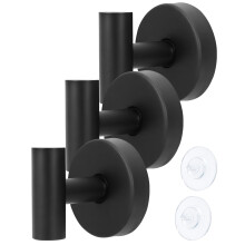 Bathroom Towel Hooks 3 Pack Black, Rustproof Stainless Steel Wall Hooks with Reusable Suction Mount, No Drill Installation