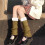 Damen-Beinwärmer-Socken aus einfarbigem Rippstrick 2