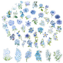 Zelfklevende stickers van Pet Material met 50 verschillende bloem- en plantenmotieven, heldere en levendige patronen, transparante achtergro