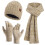 Conjunto feminino de inverno com gorro, luvas e cachecol longo em tricô canelado com forro de lã e pompom. 1