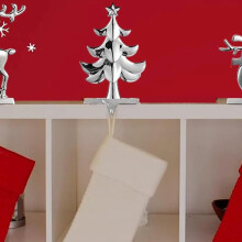 Suport metalic pentru șosete de Crăciun, argintiu, pentru brad de Crăciun, cuier pentru ornament de mantă, cârlig anti-alunecare, pentru