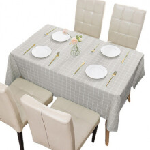 Chic PVC Table Cloth, Grey Checkered 137 x 180 CM Spill-Proof Washable and Easy to Clean Durable Table Protector Compatible with Outdoor and