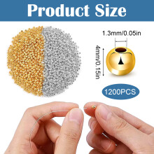 1200 piezas de cuentas espaciadoras redondas lisas de 2 colores, cuentas doradas y plateadas chapadas en cobre de 4 mm con agujero, cuentas