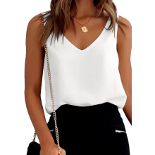 Dame satin tanktop med stropper, basic cami, afslappet cami med v-hals