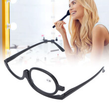 Occhiali da trucco con lente d'ingrandimento ribaltabile, occhiali da trucco alla moda con lente singola, neri (+1.50)