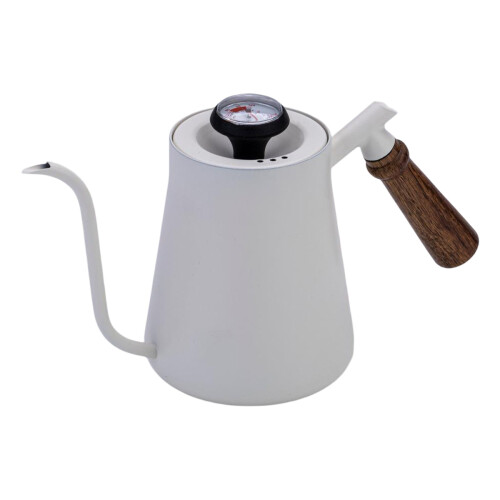 Tetera de acero inoxidable, cafetera de goteo, teteras con mango de madera (con termómetro).