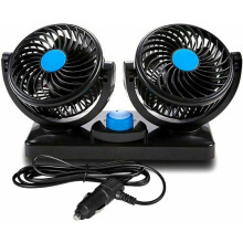 Ventilatore a doppia testa per veicoli, ventilatore stereoscopico grandangolare con display a LED per auto, bagagliaio e SUV (rotazione rego