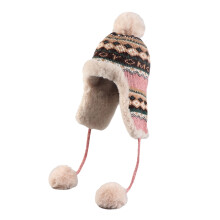 Herbst-Wintermütze mit Ohrenschutz, warm gestrickt, Plüschbommel, Schneemütze, Skimütze, Jagdmütze, Sturmhaube, winddicht, integriert