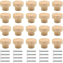 Conjunto de 20 puxadores de madeira para móveis, redondos e naturais. Ideais para portas, gavetas e armários.