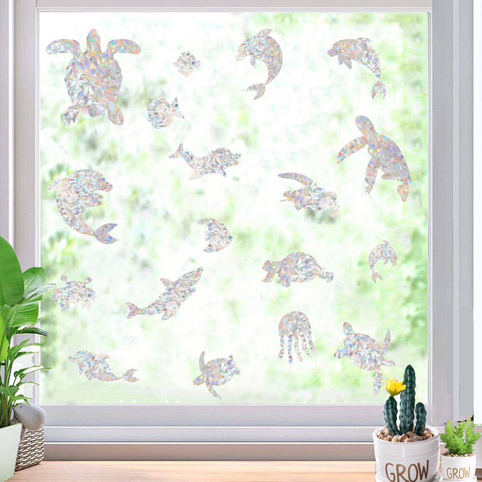 Static Cling Window Decals For Home Office, Reusable & Cleanable Non Adhesive Prism Decals, Ocean Theme Sea Animal Anti Collision Decals For 3545974745177