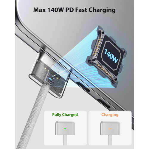 Cabo carregador flexível para MacBook Air e Pro, compatível com MacBook Air de 13 polegadas (2024), carregamento rápido de alta velocidade d 1