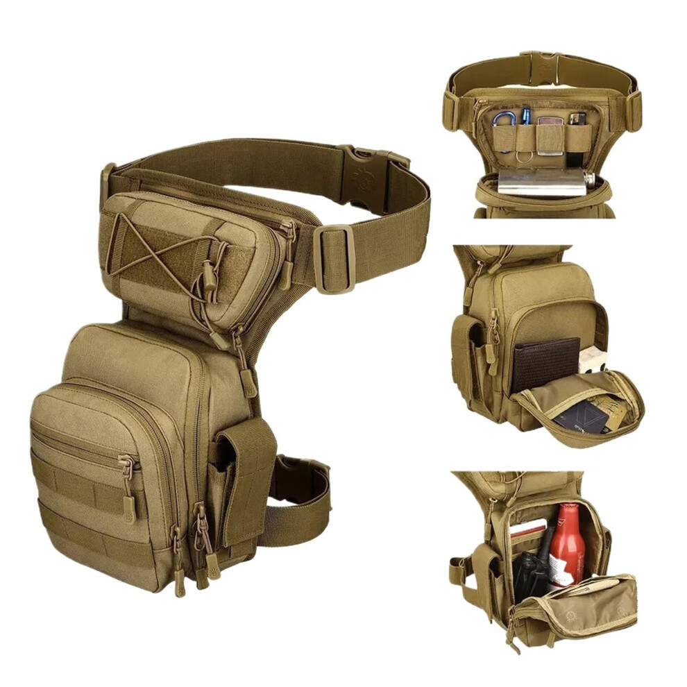 Tactical Leg Bag Waterproof Nylon Motorcycle Waist Pack With Molle System And Adjustable Straps (1000D Khaki) 9073542012894