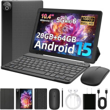 Android 15 Tablet, 10.4 inch Tablet, Android Tablets with Keyboard Pen Case Mouse Earphone, 20GB RAM+64GB ROM (TF 1TB), 5000mAh,