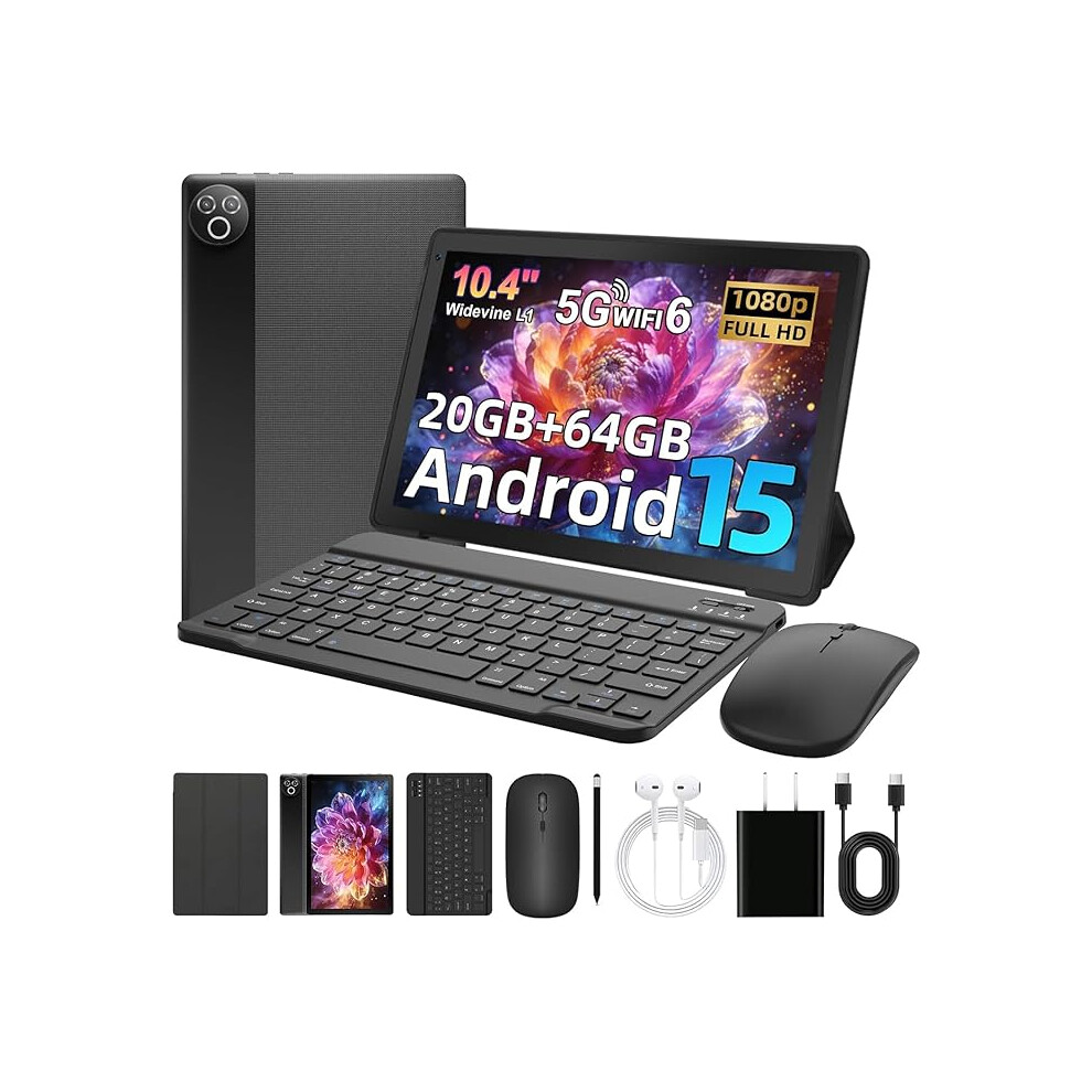 Android 15 Tablet, 10.4 Inch Tablet, Android Tablets With Keyboard Pen Case Mouse Earphone, 20Gb Ram+64Gb Rom (Tf 1Tb), 5000Mah, 900987605604