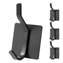 4 Pack Adhesive Wall Hooks Black, Rustproof Waterproof Metal Bathroom Towel Hooks No Drill Installation
