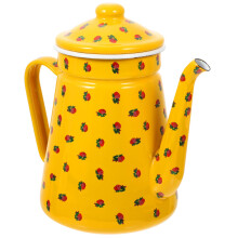 Vintage Enamel Coffee Kettle 1.5L Stovetop Safe Teapot for Camping and Home with Comfort Grip Handle