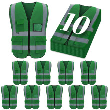 10 Pack ANSI Class 2 Reflective Safety Vest with Zipper and 5 Pockets Visibility Design for Men and Women