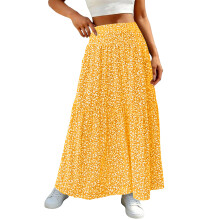 Women's Smocked High Waist Maxi Skirt Casual Long-Yellow M