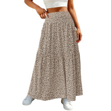 Women's Smocked High Waist Maxi Skirt Casual Long-Khaki L