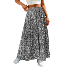 Women's Smocked High Waist Maxi Skirt Casual Long-Black XL